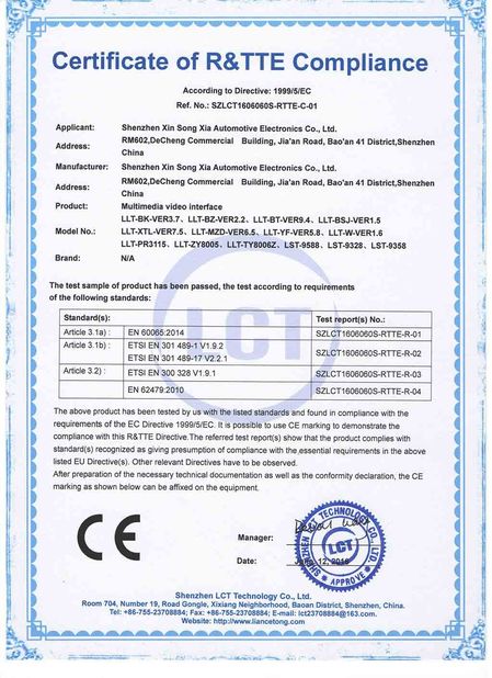 中国 Shenzhen Xinsongxia Automobile Electron Co.,Ltd 認証