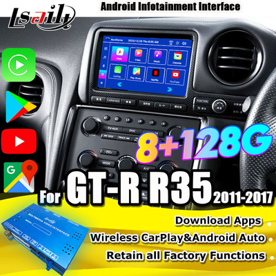 Lsailt Android マルチメディアインターフェース GT-R GTR R35 2011-2016 ワイヤレスカープレイインターフェイス YouTube,GPS,8+128 GBが含まれています