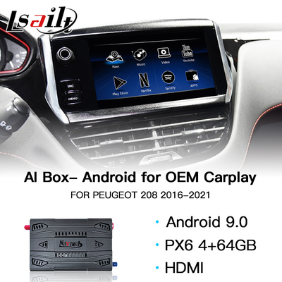 プジョー208 GPSの運行のためのUSB Carplay車AI箱4GB 64GB HDMIのアンドロイド9.0