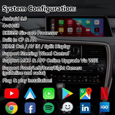 LSAILT Androidカープレイインターフェース レクスス RX 450h 200T 350 450L 350L 300 F スポーツ 2016-2019