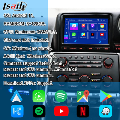 ワイヤレスカープレイインターフェイス/Android インフォテインメント モジュール GT-R GTR R35 2008-2010 JDM モデル NetFlix, YouTbe を含む