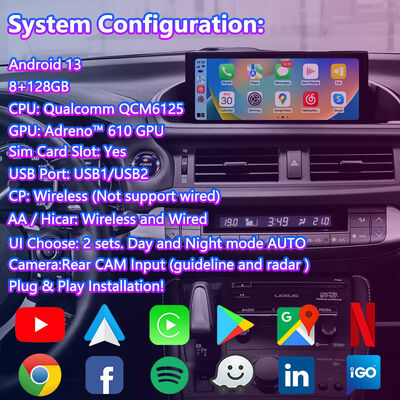 Lsailt Androidナビゲーションビデオインターフェース Lexus CT 200h FSport 2017-2022