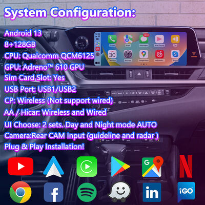 2018年以降のレクサスES300h ES250 ES350 ES300h用 Lsalit Android CarPlay ナビゲーションビデオインターフェース
