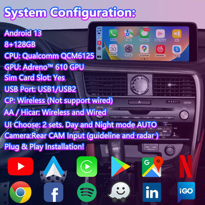 2019-2022 レクサス RX300 RX450h RX350L RX450hL RX350 RX300用 Lsailt Android CarPlay ビデオインターフェース