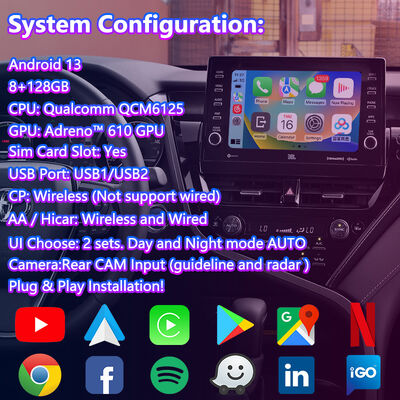 Lsailt Android Carplayナビゲーションビデオインターフェイス 2021-2024 トヨタ・キャムリーハイブリッド XSE XLE SL SE XV70