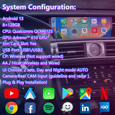 2013-2020年の Lexus IS 250 IS200T IS300 IS350 IS300h IS250用のAndroidカープレイマルチメディアスクリーン