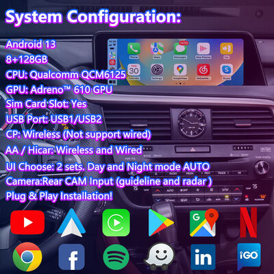 Lsailt Android Carplay マルチメディアインターフェイススクリーン 2016-2019 レクサス RX Knob RX350 RX450h RX200t RX300