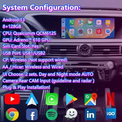 LSAilt Android Carplay マルチメディアスクリーン 2012-2020 レクサス GS 200t GS300h GS250 GS350 GS450h GSF GS200t